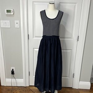 J. Crew Alexa Navy White Smocked Striped Vacation Nautical Midi Dress Size L